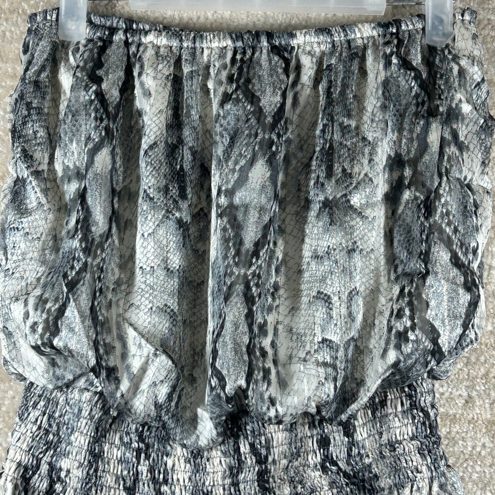 Glam Womens Y2K Indie Sleaze Snakeskin Strapless Smocked Mini Dress Gray Small
